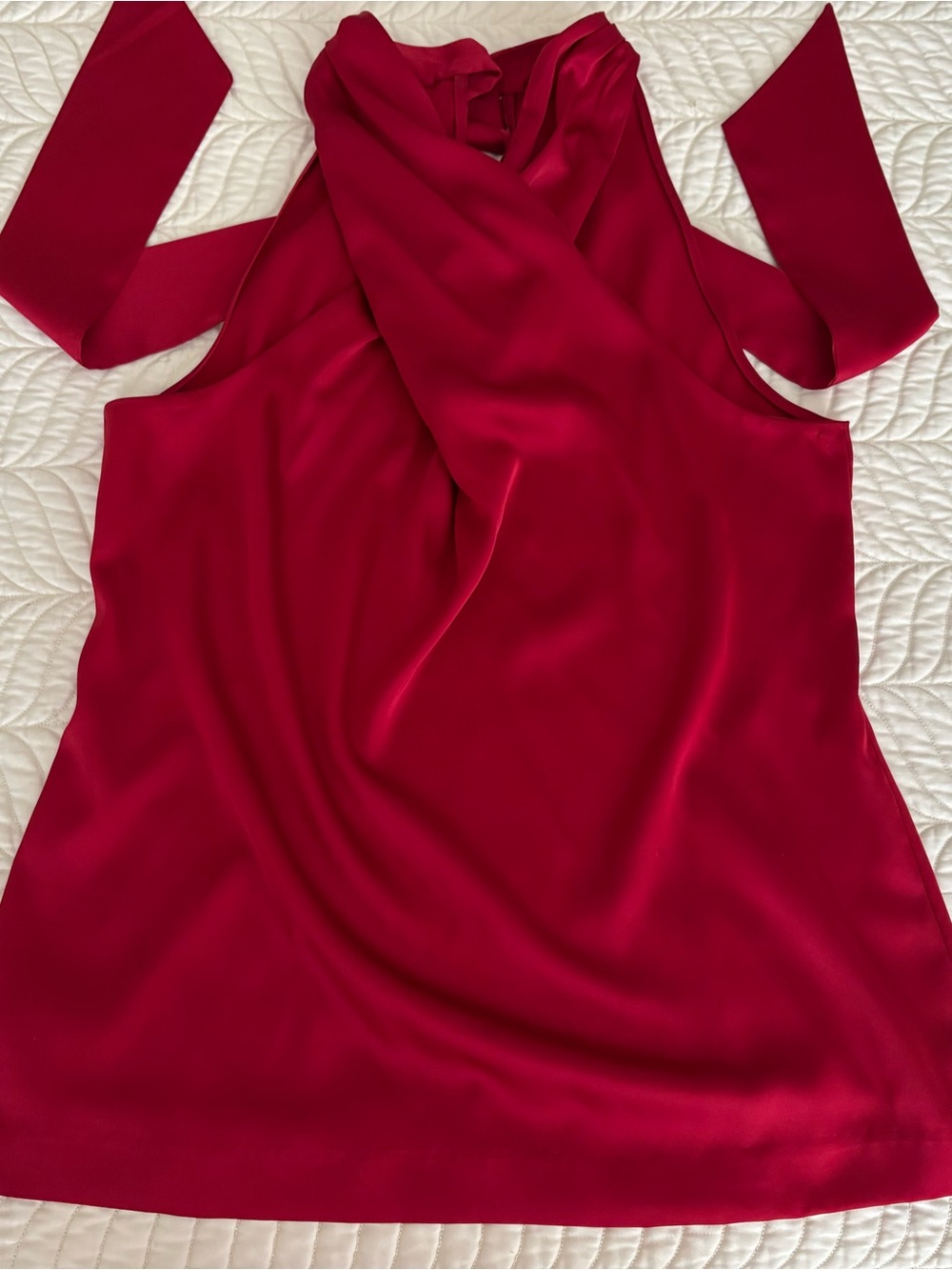 Ann Taylor Silk-Like Red Sleeveless Halter Top with Tie at Back